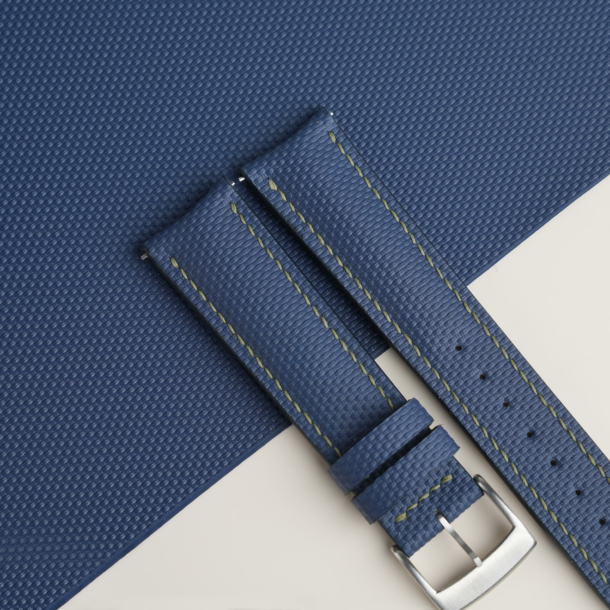 Curved End Padded Navy Sailcloth Rubber Lining Brown Alran Sully Watch Strap 4 Curved End Padded Navy Sailcloth Rubber Lining Brown Alran Sully Watch Strap