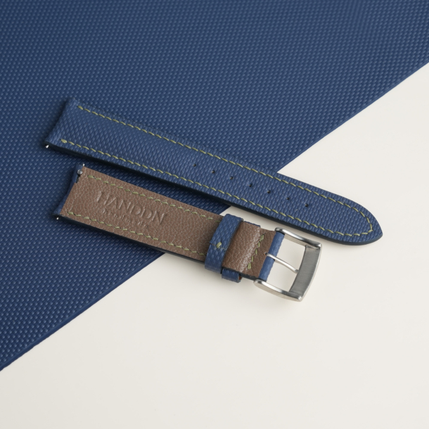 Curved End Padded Navy Sailcloth Rubber Lining Brown Alran Sully Watch Strap 3 Curved End Padded Navy Sailcloth Rubber Lining Brown Alran Sully Watch Strap
