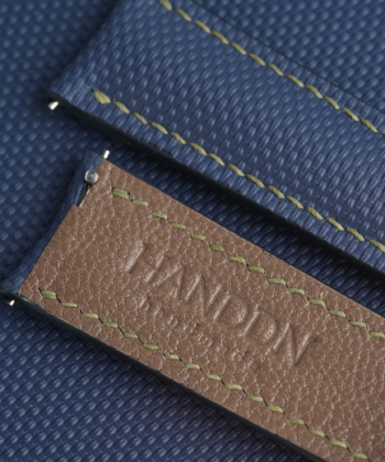 Curved End Padded Navy Sailcloth Rubber Lining Brown Alran Sully Watch Strap