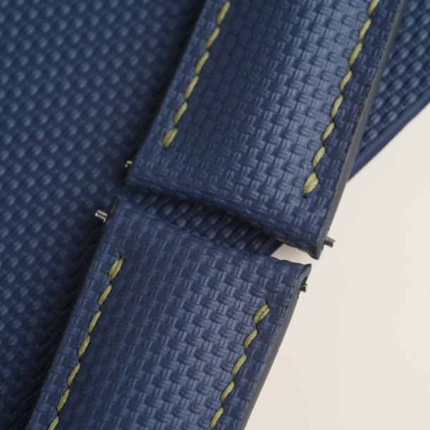 Curved End Padded Navy Sailcloth Rubber Lining Brown Alran Sully Watch Strap 7 Curved End Padded Navy Sailcloth Rubber Lining Brown Alran Sully Watch Strap