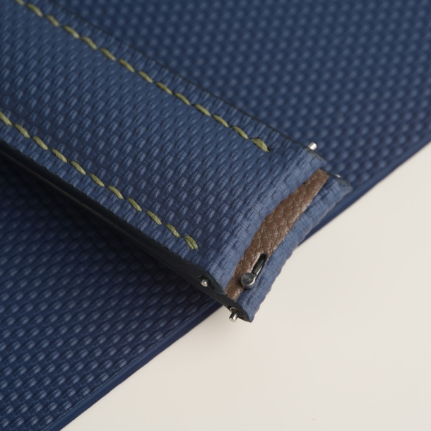 Curved End Padded Navy Sailcloth Rubber Lining Brown Alran Sully Watch Strap 6 Curved End Padded Navy Sailcloth Rubber Lining Brown Alran Sully Watch Strap
