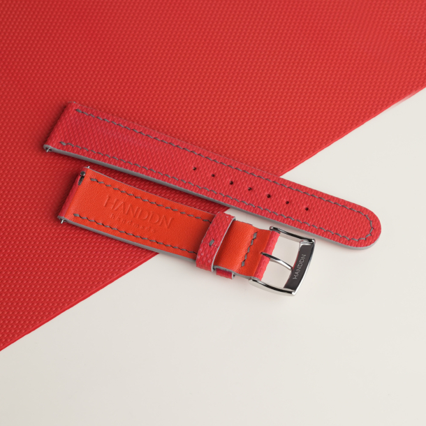 Red Sailcloth Rubber Lining Red Swift Watch Strap