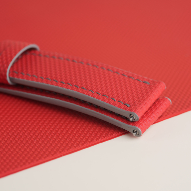 Red Sailcloth Rubber Lining Red Swift Watch Strap
