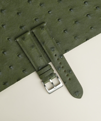 Padded Green Ostrich Lining Sesame Epsom Leather Watch Strap