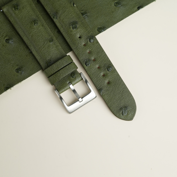 Padded Green Ostrich Lining Sesame Epsom Leather Watch Strap
