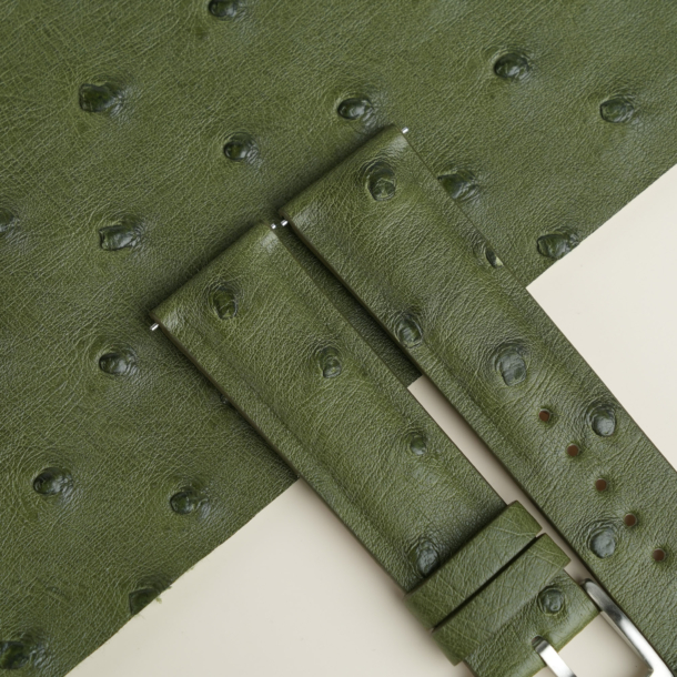 Padded Green Ostrich Lining Sesame Epsom Leather Watch Strap