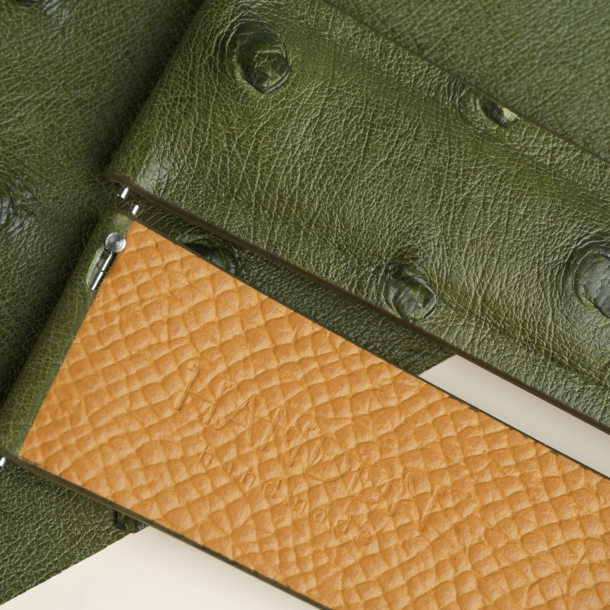 Padded Green Ostrich Lining Sesame Epsom Leather Watch Strap