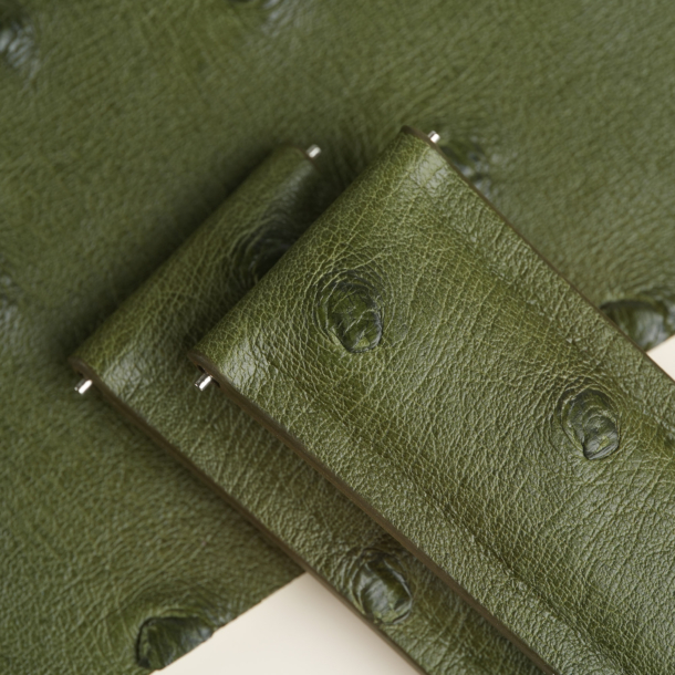 Padded Green Ostrich Lining Sesame Epsom Leather Watch Strap