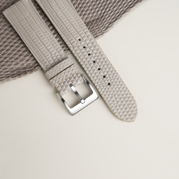 Padded Light Grey Lizard Lining Aqua Blue Alran Sully Leather Watch Strap