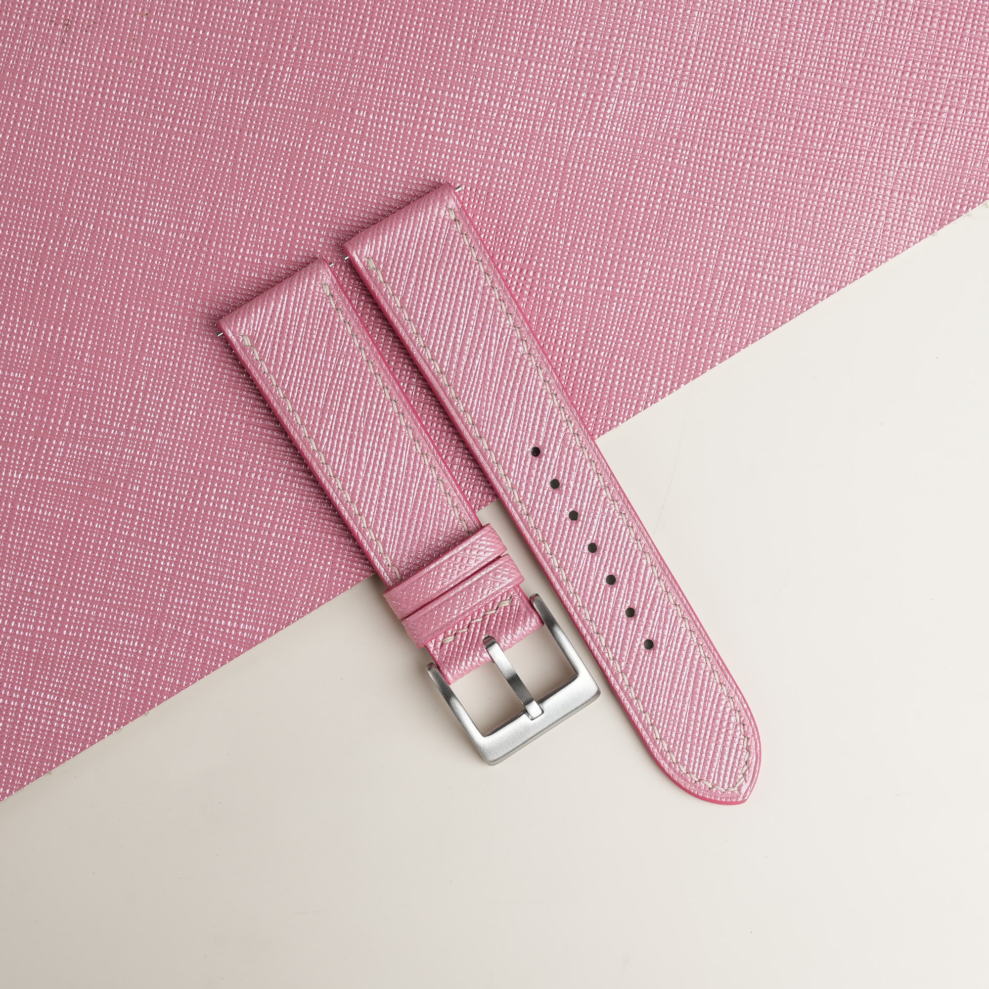 Light Pink Saffiano Lining Turquoise Epsom Leather Watch Strap 1 Light Pink Saffiano Lining Turquoise Epsom Leather Watch Strap