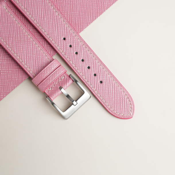 Light Pink Saffiano Lining Turquoise Epsom Leather Watch Strap 4 Light Pink Saffiano Lining Turquoise Epsom Leather Watch Strap