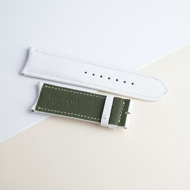Curved End Padded White Sailcloth Rubber Lining Moss Alran Sully Watch Strap