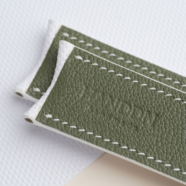 Curved End Padded White Sailcloth Rubber Lining Moss Alran Sully Watch Strap
