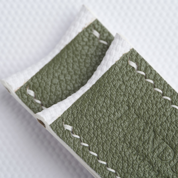 Curved End Padded White Sailcloth Rubber Lining Moss Alran Sully Watch Strap