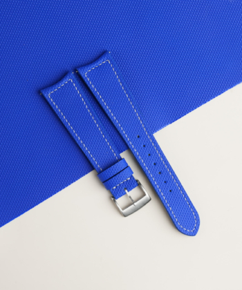 Curved End Blue Sailcloth Rubber Lining Black Rubber Watch Strap