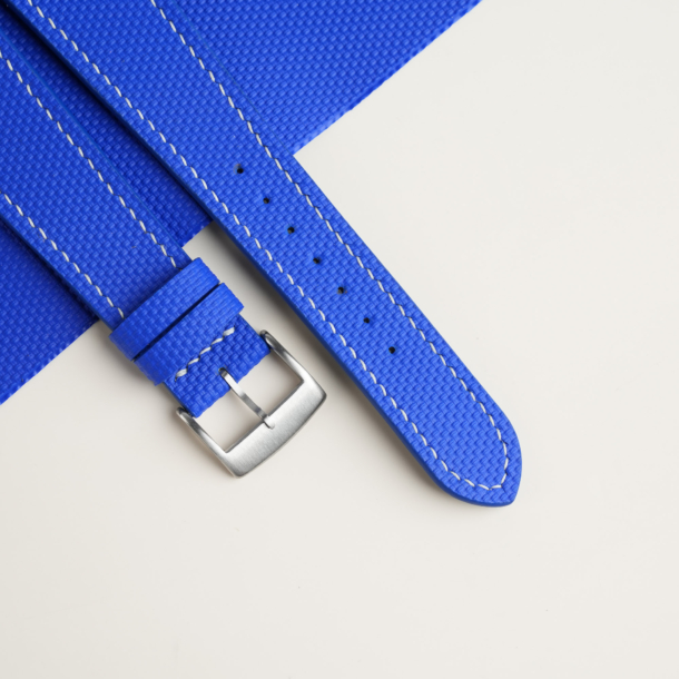 Curved End Blue Sailcloth Rubber Lining Black Rubber Watch Strap 3 Curved End Blue Sailcloth Rubber Lining Black Rubber Watch Strap