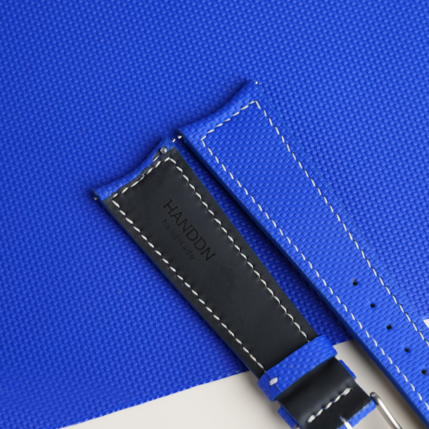 Curved End Blue Sailcloth Rubber Lining Black Rubber Watch Strap 2 Curved End Blue Sailcloth Rubber Lining Black Rubber Watch Strap