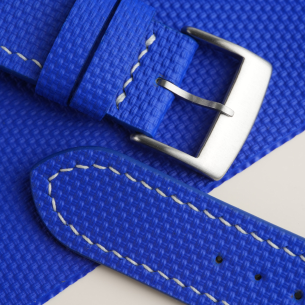 Curved End Blue Sailcloth Rubber Lining Black Rubber Watch Strap 7 Curved End Blue Sailcloth Rubber Lining Black Rubber Watch Strap