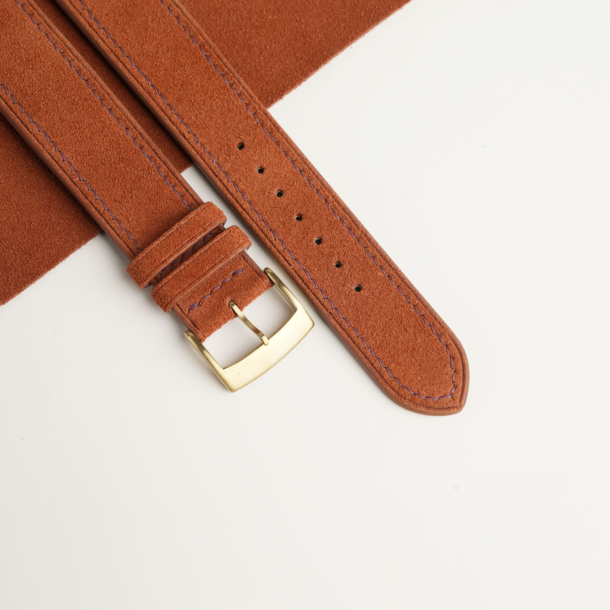 Burnt Orange Suede Lining Black Rubber Watch Strap