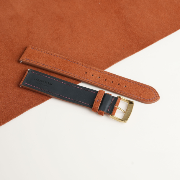 Burnt Orange Suede Lining Black Rubber Watch Strap