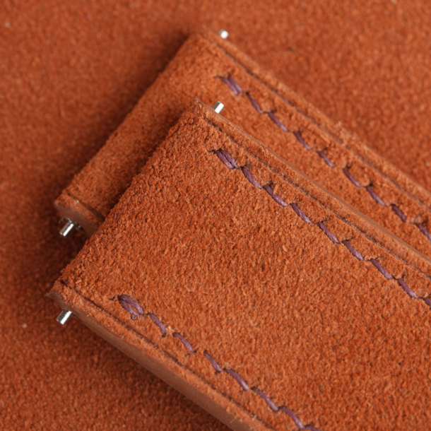 Burnt Orange Suede Lining Black Rubber Watch Strap