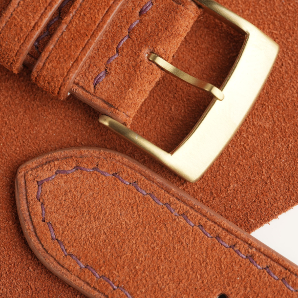 Burnt Orange Suede Lining Black Rubber Watch Strap