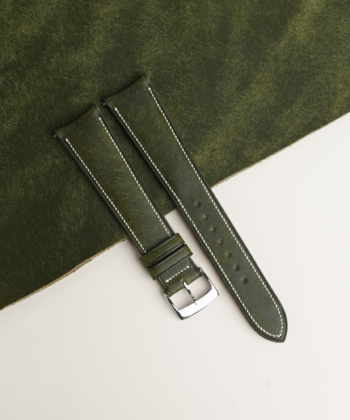 Micro Stitch Curved End Padded Dark Olive Pueblo Leather Watch Strap