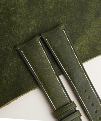 Micro Stitch Curved End Padded Dark Olive Pueblo Leather Watch Strap