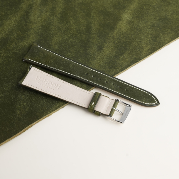 Micro Stitch Curved End Padded Dark Olive Pueblo Leather Watch Strap 4 Micro Stitch Curved End Padded Dark Olive Pueblo Leather Watch Strap