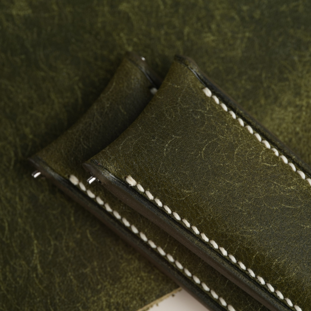 Micro Stitch Curved End Padded Dark Olive Pueblo Leather Watch Strap 8 Micro Stitch Curved End Padded Dark Olive Pueblo Leather Watch Strap