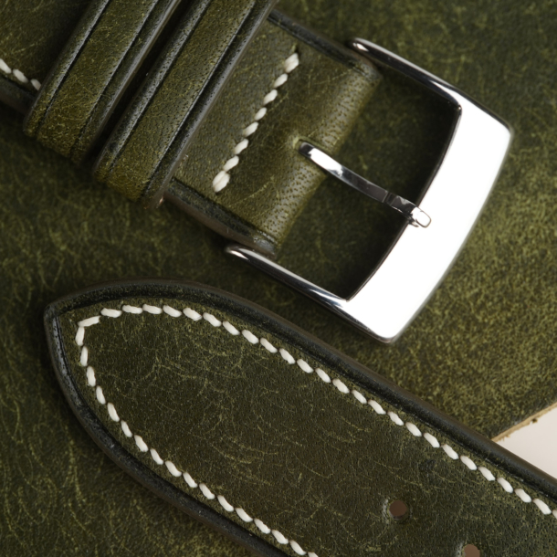 Micro Stitch Curved End Padded Dark Olive Pueblo Leather Watch Strap 7 Micro Stitch Curved End Padded Dark Olive Pueblo Leather Watch Strap