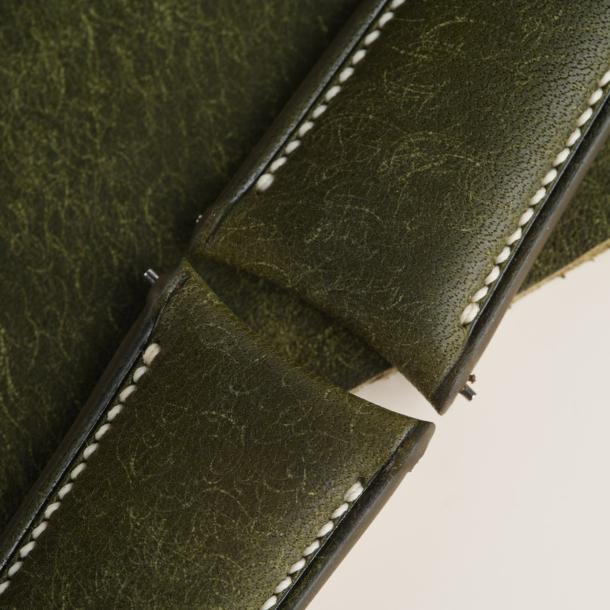 Micro Stitch Curved End Padded Dark Olive Pueblo Leather Watch Strap 6 Micro Stitch Curved End Padded Dark Olive Pueblo Leather Watch Strap