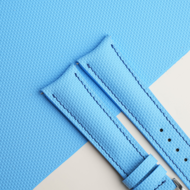 Curved End Padded Miami Blue Sailcloth Rubber Lining Navy Alran Sully Watch Strap