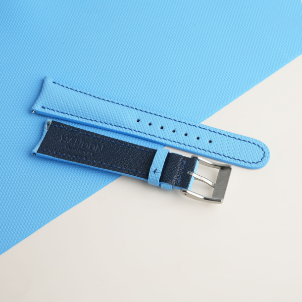 Curved End Padded Miami Blue Sailcloth Rubber Lining Navy Alran Sully Watch Strap