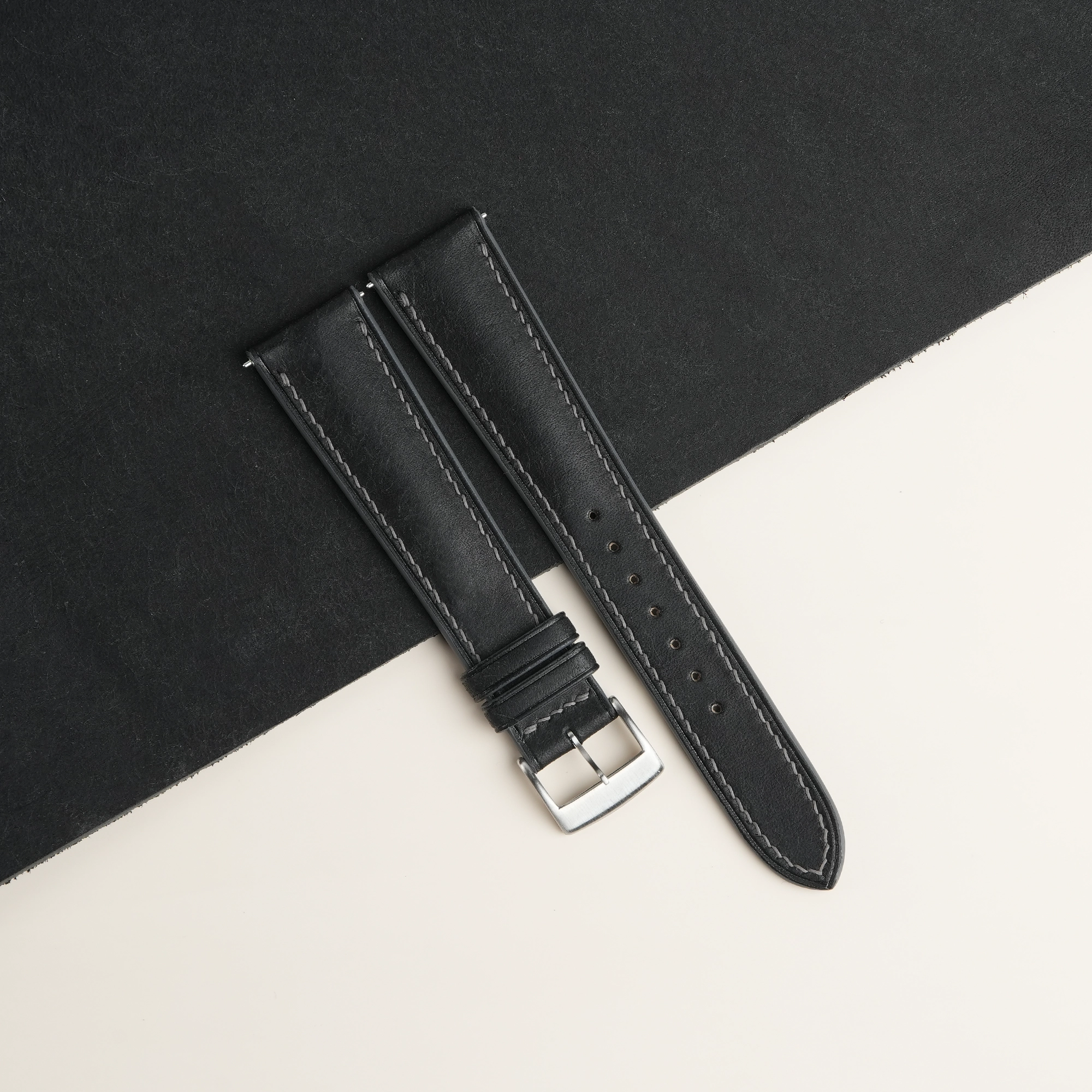 Padded Black Pueblo Leather Lining Black Rubber Watch Strap 1 Padded Black Pueblo Leather Lining Black Rubber Watch Strap