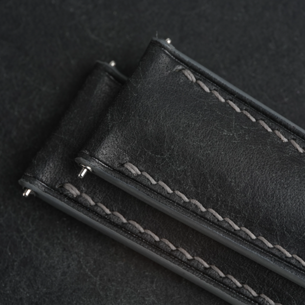 Padded Black Pueblo Leather Lining Black Rubber Watch Strap 4 Padded Black Pueblo Leather Lining Black Rubber Watch Strap