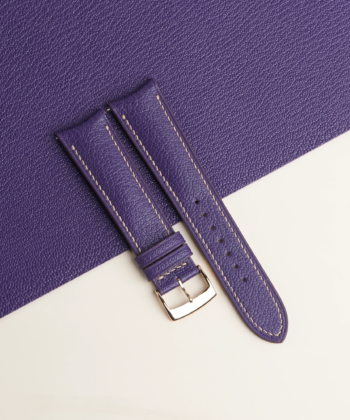 Curved End Purple Alran Sully Lining Pearl White Epsom Leather Watch Strap