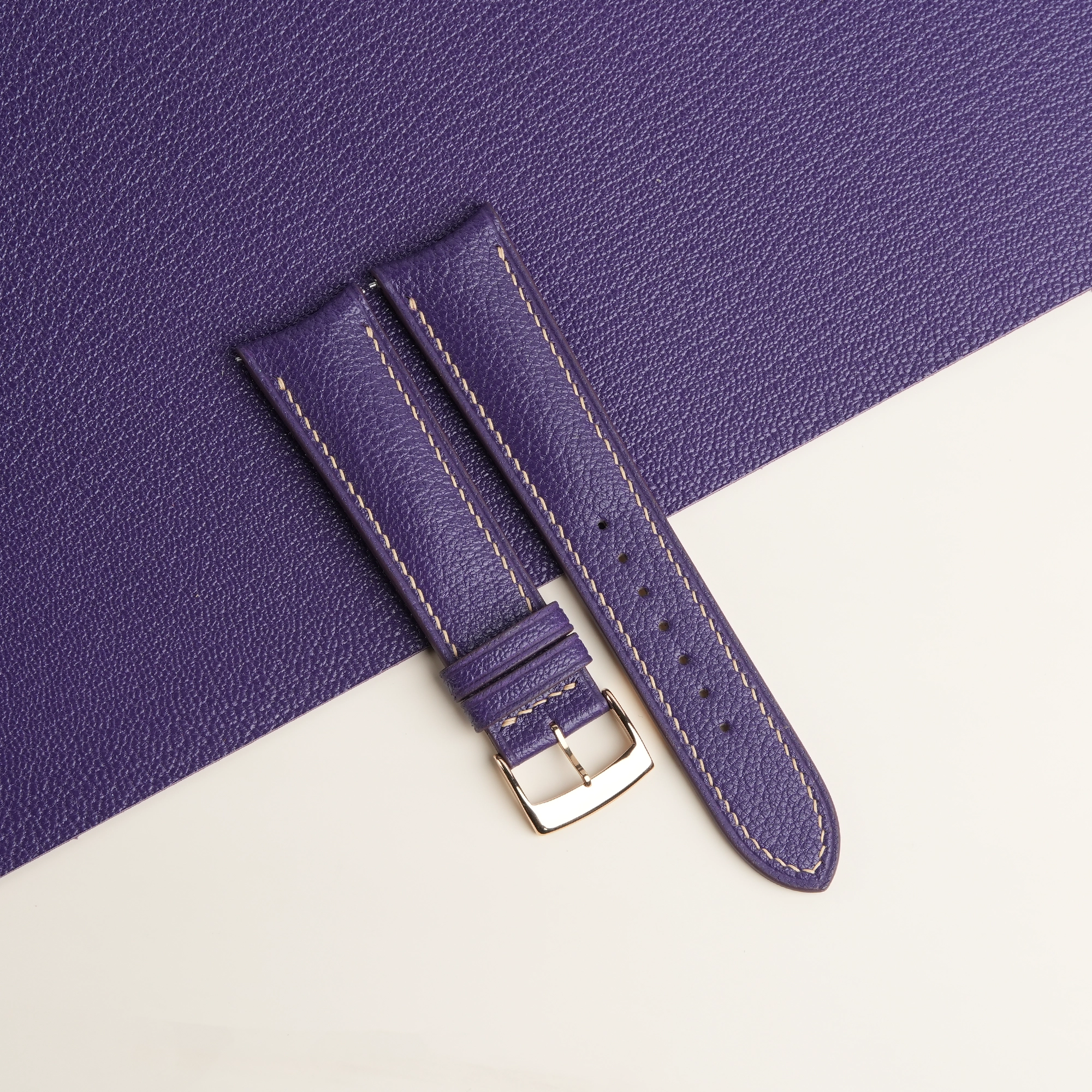 Curved End Purple Alran Sully Lining Pearl White Epsom Leather Watch Strap 1 Curved End Purple Alran Sully Lining Pearl White Epsom Leather Watch Strap