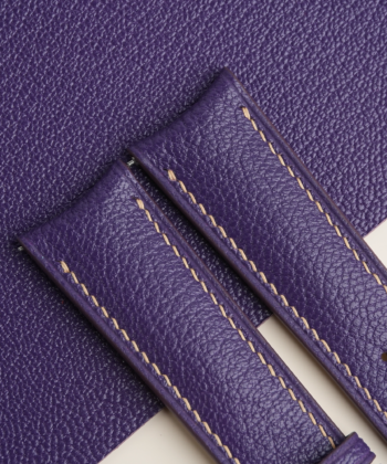 Curved End Purple Alran Sully Lining Pearl White Epsom Leather Watch Strap