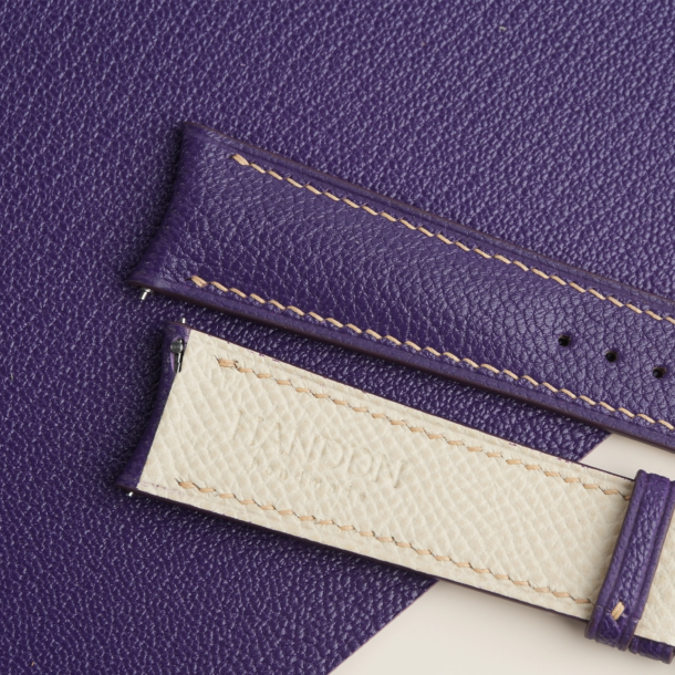Curved End Purple Alran Sully Lining Pearl White Epsom Leather Watch Strap 3 Curved End Purple Alran Sully Lining Pearl White Epsom Leather Watch Strap