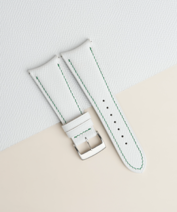 Curved End White Epsom Lining Forest Epsom Leather Watch Strap