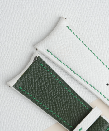 Curved End White Epsom Lining Forest Epsom Leather Watch Strap