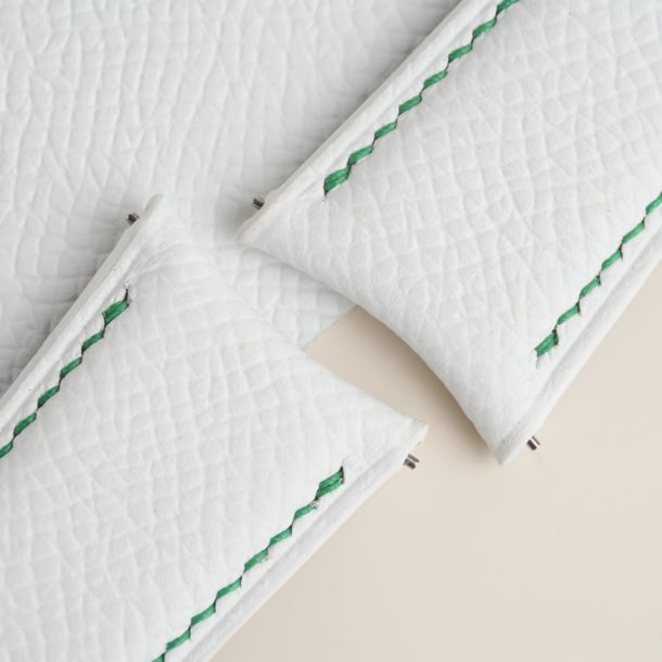 Curved End White Epsom Lining Forest Epsom Leather Watch Strap 6 Curved End White Epsom Lining Forest Epsom Leather Watch Strap