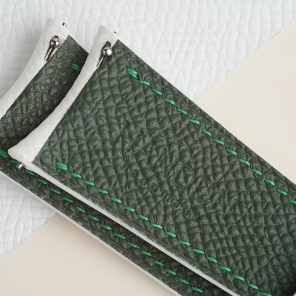 Curved End White Epsom Lining Forest Epsom Leather Watch Strap 4 Curved End White Epsom Lining Forest Epsom Leather Watch Strap