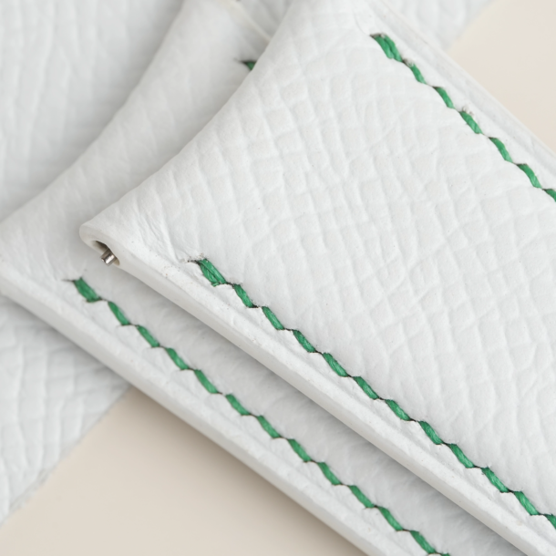 Curved End White Epsom Lining Forest Epsom Leather Watch Strap 5 Curved End White Epsom Lining Forest Epsom Leather Watch Strap